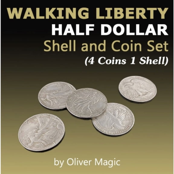 Walking Liberty Half Dollar Shell and Coin Set 4 Coins 1 Shell Coin Magic Tricks Close Up Illusion Gimmick Magia Accessory Copy