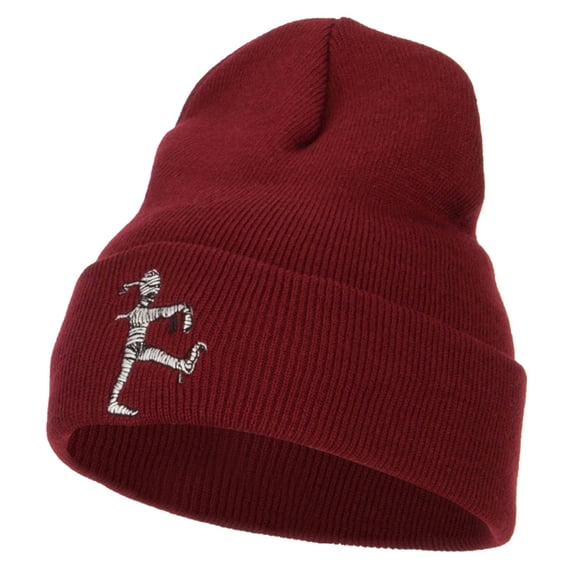 Walking Mummy Embroidered Long Beanie - Maroon OSFM