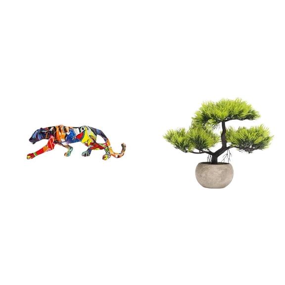Walking Ornament Figurine Statue Artificial Bonsai Tree Faux Plant Pulp Pot Suitable for Office Table Display