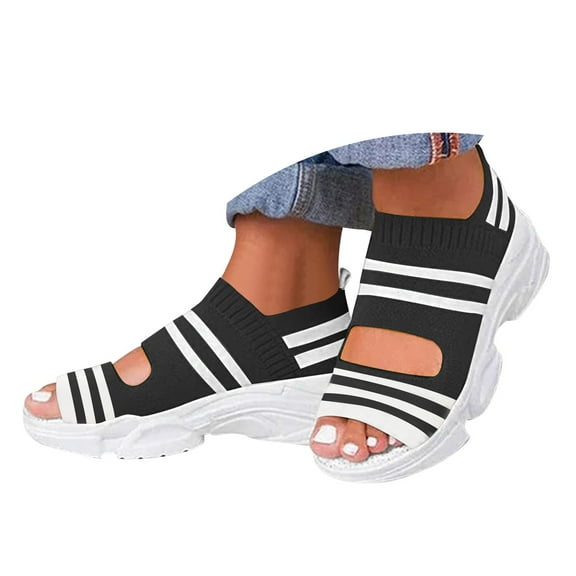Walking Orthopedic Sandals for Women 2025 Stripe Comfortable Open Peep Toe Platform Wedge Sport Work Sandals