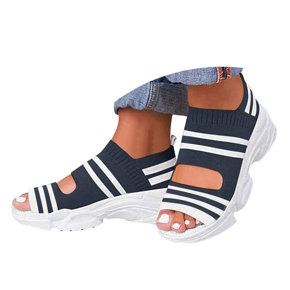 Walking Orthopedic Sandals for Women 2025 Stripe Comfortable Open Peep Toe Platform Wedge Sport Work Sandals