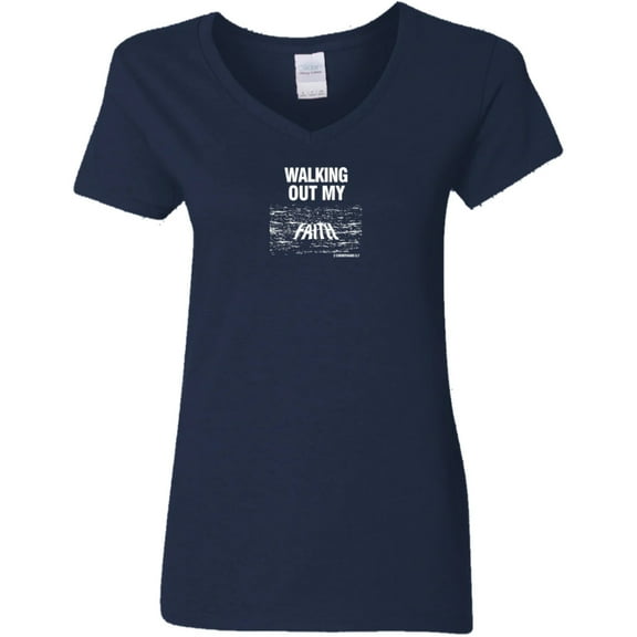 Walking Out My Faith Women V Neck Tee Shirt