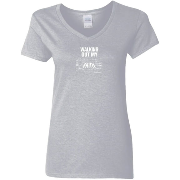 Walking Out My Faith Women V Neck Tee Shirt