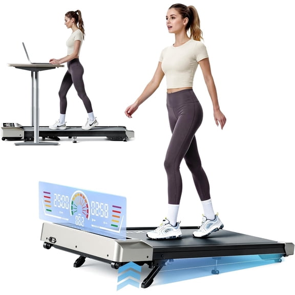 Walking Pad with 10% Incline, 3.0HP Brushless Quiet Under Desk Treadmill, Portable Treadmills for Home/Office, Running Machine 300 lbs Capacity with RGB LED Screen, Remote Control/App Control