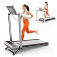thumbnail image 1 of Walking Pad with 15% 12-Level Auto Incline & Handle Bar, Trisomy 3.5HP Foldable Under Desk Treadmill, 450 LBS Capacity Treadmills for Home Hiking with UI Screen, Bluetooth Speaker, Remote, RGB Light, 1 of 9