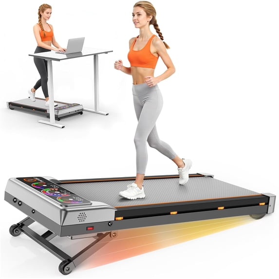 Walking Pad with 15% 12-Level Auto Incline & Handle Bar, Trisomy Foldable Under Desk Treadmill, 450 LBS Capacity Treadmills for Home Hiking with UI Screen, Bluetooth Speaker, Remote, RGB Light