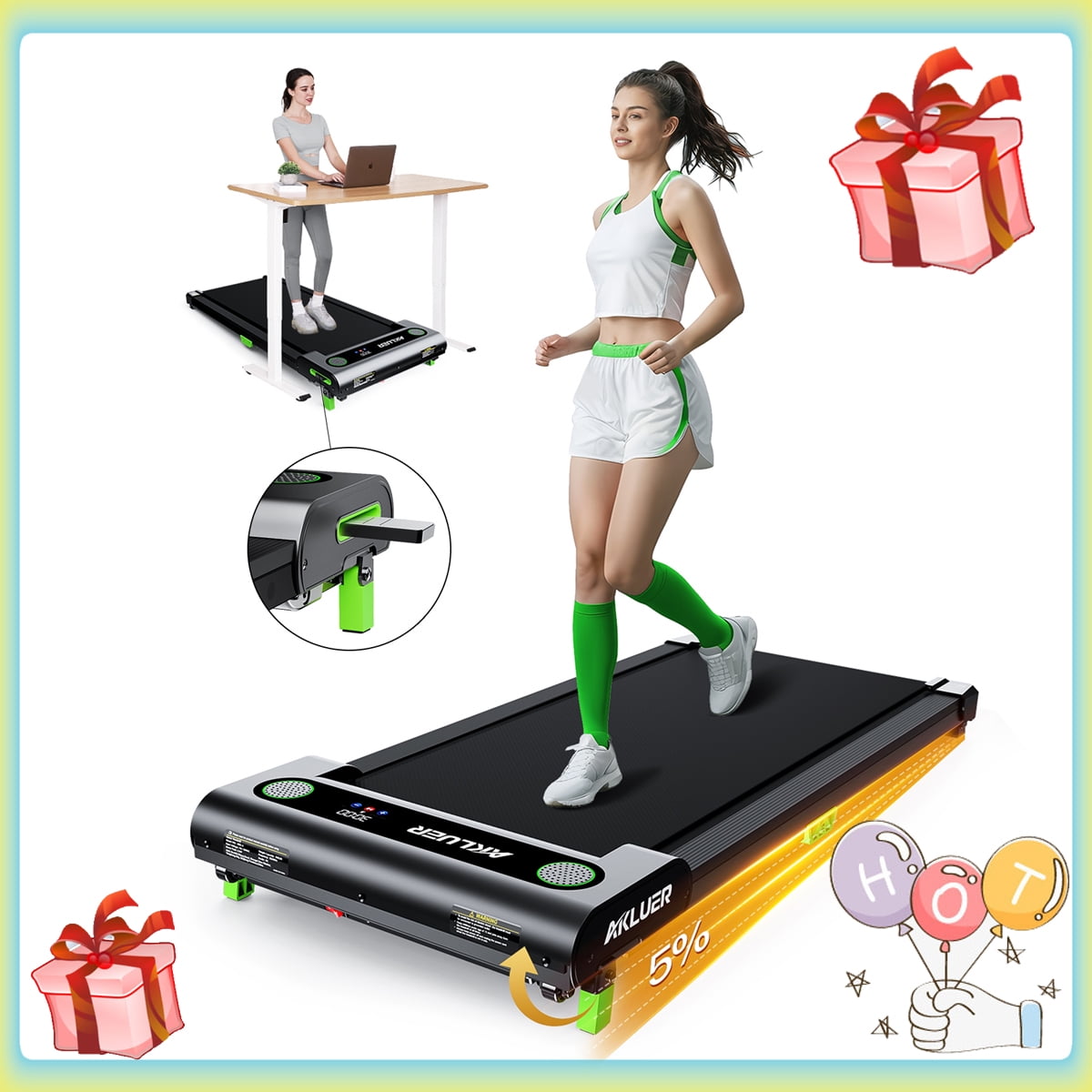 Walking Pad 2 in 1 Under Desk Treadmill, 2.5HP Low Noise Walking Pad ...