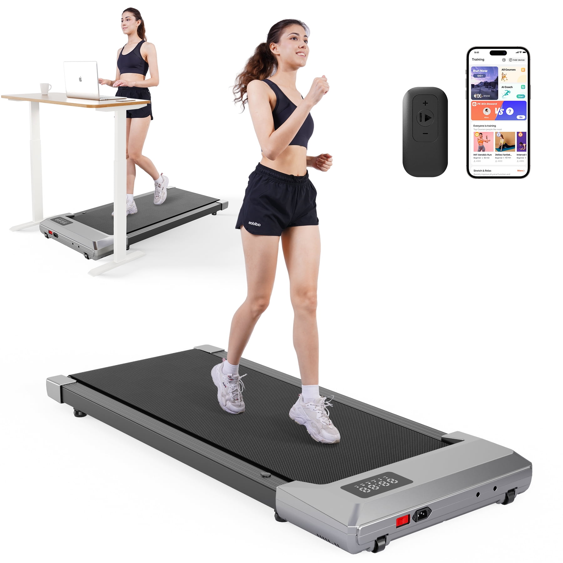 Walking Pad 2 in 1 Under Desk Treadmill, 2.5HP Low Noise Walking Pad Running Jogging Machine with Remote Control for Home Office, Lightweight Portable Desk Treadmill Installation Free