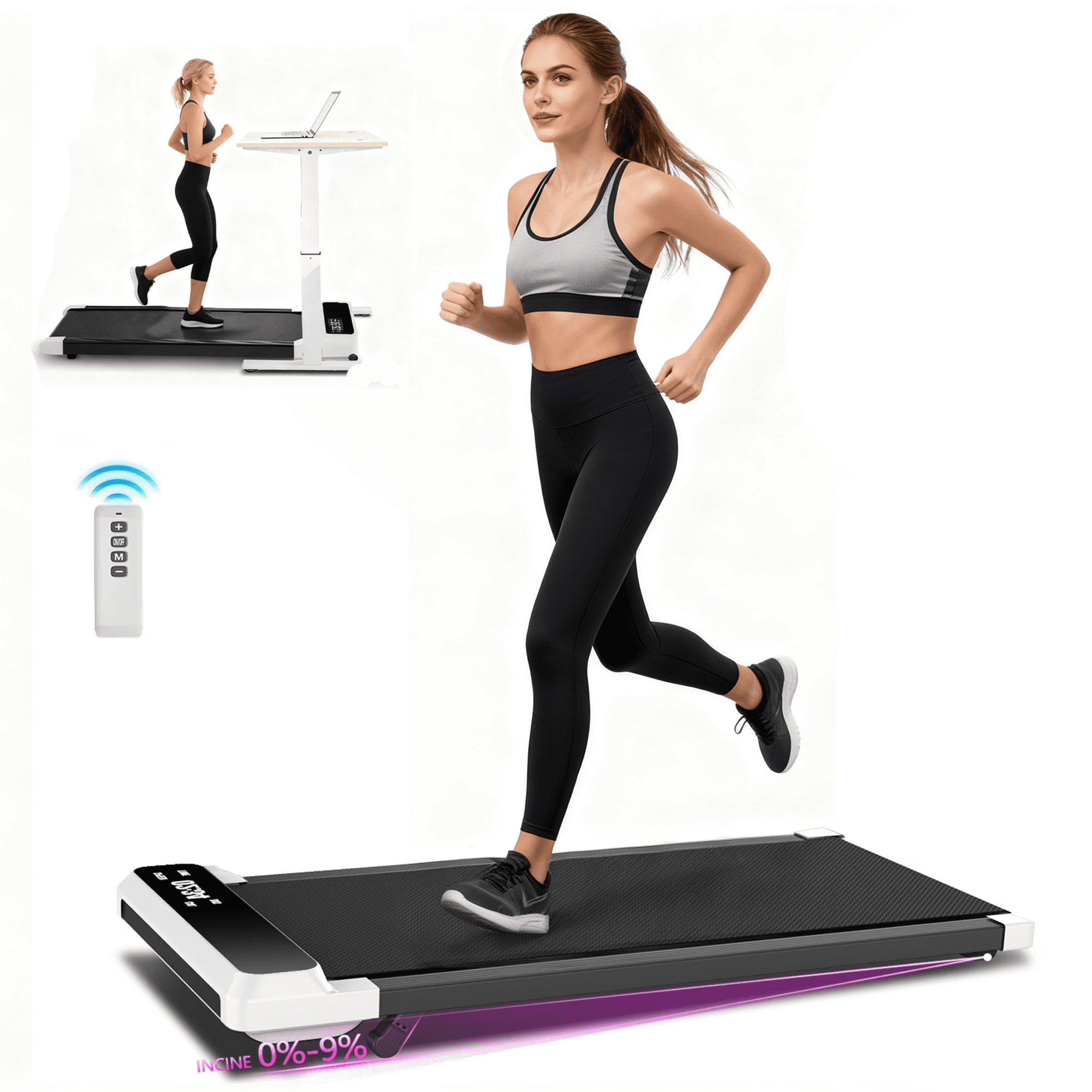 Walking Pad 2 in 1 for Walking and Jogging, Under Desk Treadmill for Home Office with Remote Control, Portable Walking Pad Treadmill Under Desk, Desk Treadmill in LED Display,Black - Walmart.com