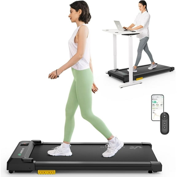 UREVO Spacewalk E1L Smart Walking Pad, Compact Under Desk Treadmill with Double Shock Absorption, Quiet Operation, Workout APP with Track Insights and MIIT Mode, Remote or APP Control for Home Office