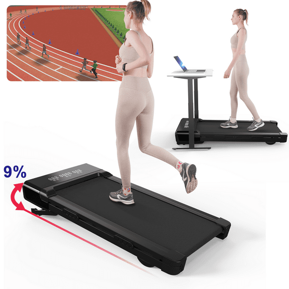 Walking Pad with Auto Incline for Home Office, Under Desk Treadmill with Double Shock Absorption, Walking Treadmill Pad with Smart APP & Remote Control, 300lbs Weight Capacity