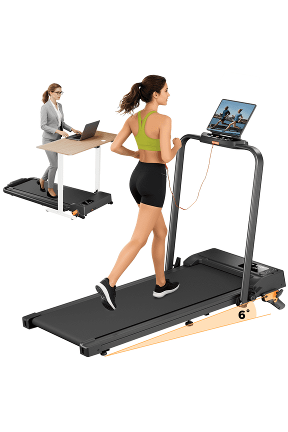 Folding Treadmill with Incline, 2 in 1 Portable Walking Pad with Handle Bar for Home and Office, 2.5 HP Quiet Walking Jogging Running Machine with Remote Control, LED Display