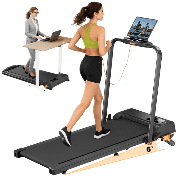Folding Treadmill with Incline, 2 in 1 Portable Walking Pad with Handle Bar for Home and Office, 2.5 HP Quiet Walking Jogging Running Machine with Remote Control, LED Display
