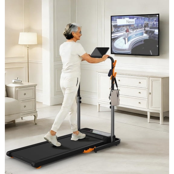 Walking Pad Handle Bar Attachment Only, Compatible with Walking Pads 22.4" Wide, Adjustable Treadmill Handrail with Phone/Cup Holder & Towel Hooks,Overbold Stable, Easy Assembly, Black