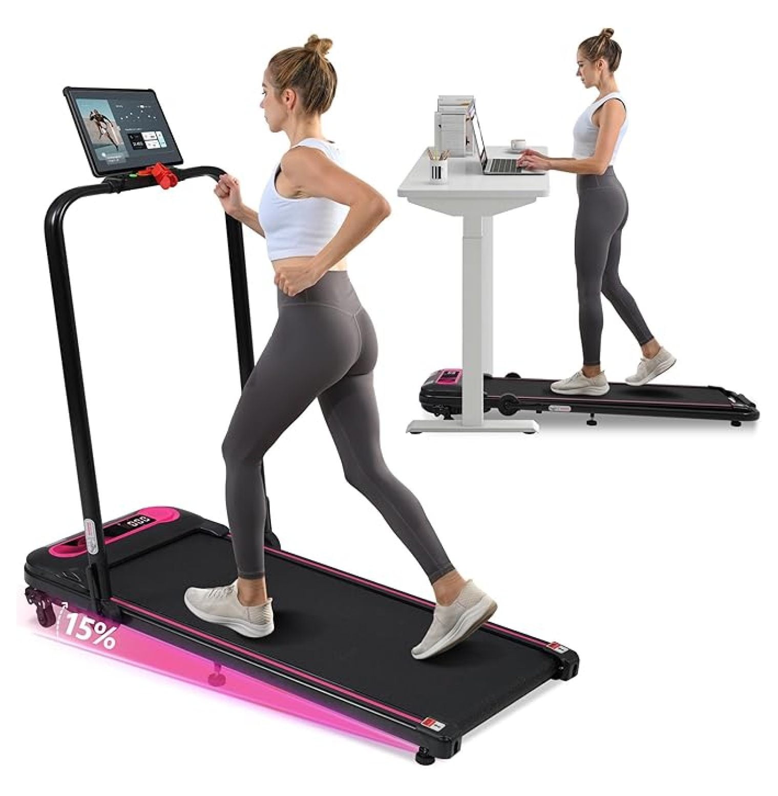 Walking Pad with Handle Bar, Folding Electric Treadmills for Home Small ...