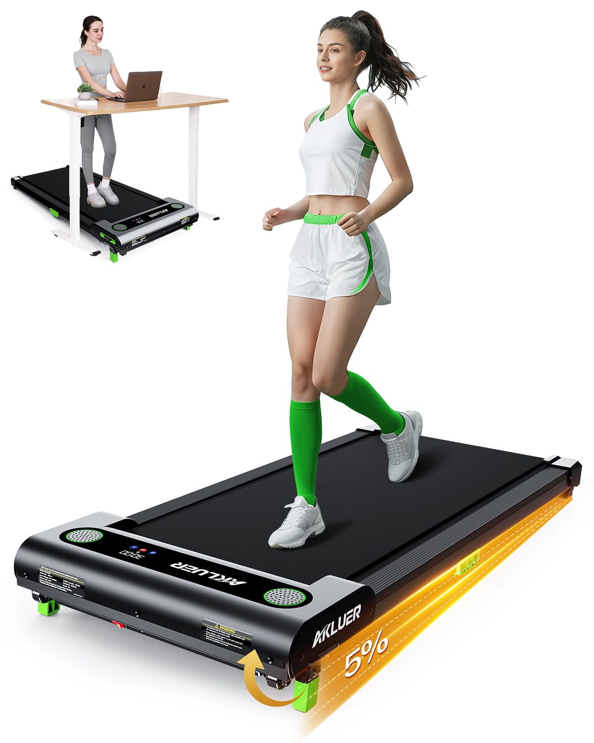 Walking Pad Treadmill with Incline, Under Desk Treadmill, Quiet Portable Walking Pad for Home Office