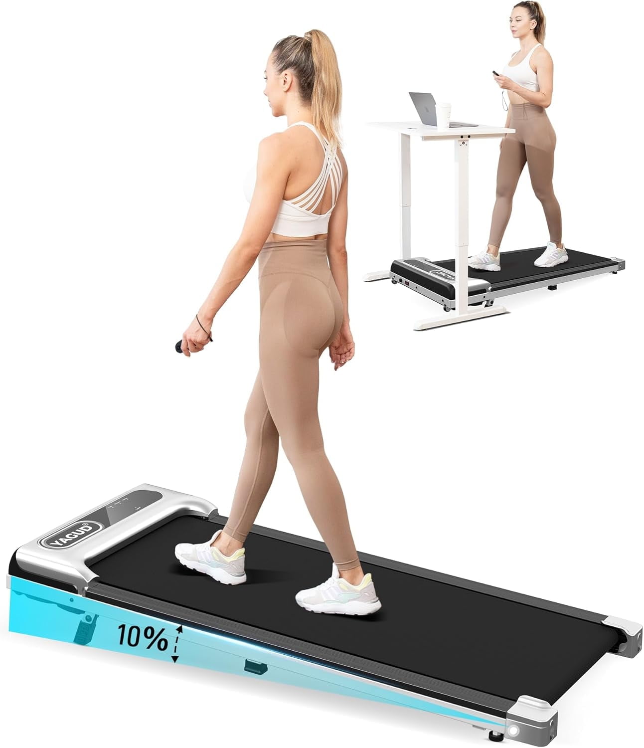 Yagud Walking Pad Under Desk Treadmill Incline Supports 265LBS LED