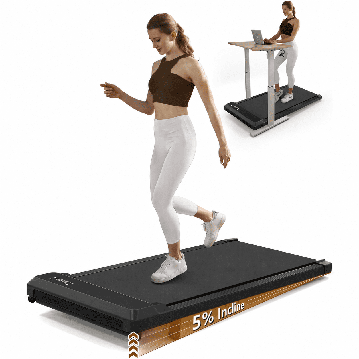 Walking Pad Treadmill, 2.5 HP 3-in-1 Portable Under Desk Treadmill with Incline, 265 LBS Capacity for Home Office Walking and Jogging, Includes Remote Control and Display
