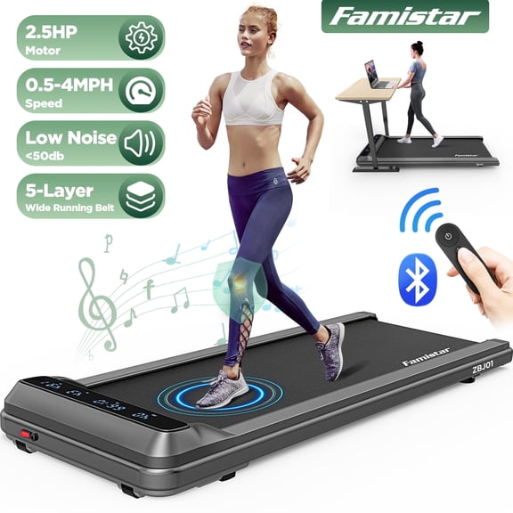 Walking Pad Treadmill, 2.5HP Under Desk Treadmill for Home, Remote Control Portable Small Treadmill w/ 265 lbs Capacity, Electric Jogging Running Machine, LCD Display, HiFi Bluetooth Speaker