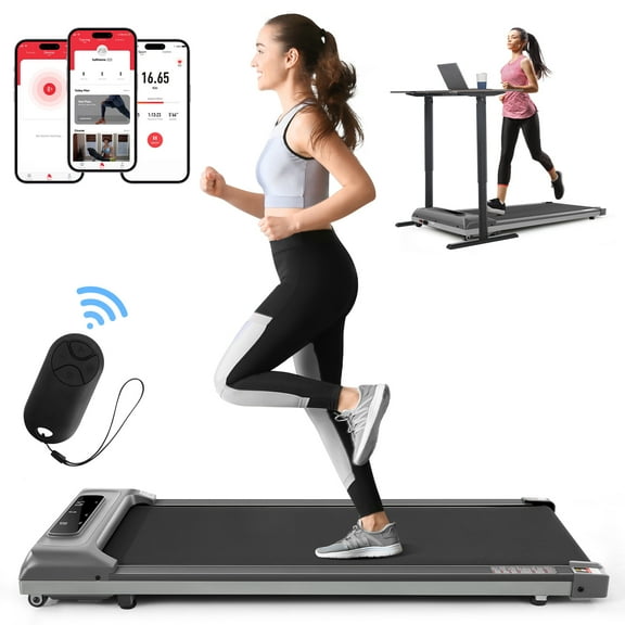 Walking Pad Treadmill with LED Display, Under Desk Treadmill with APP & Remote Control, Portable Mini Treadmill for Home/Office, Max 300lbs Weight Capacity & Installation-Free