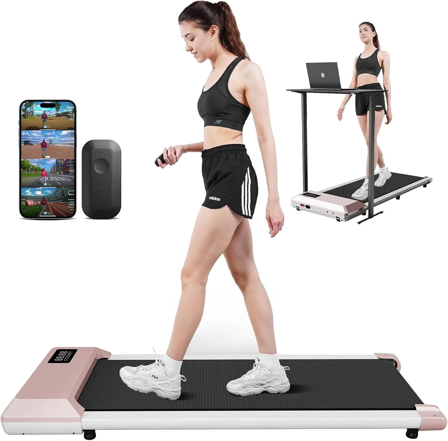YDZJY Walking Pad, 0.6-3.8 mph Portable Under Desk Treadmill with Remote & Smart APP, 2.5 HP Ultra-Quiet Jogging Machine for Office Home(Pink)