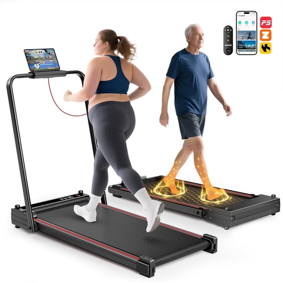 BEROCA 4-in-1 Portable Treadmill with Foot Massage, 3HP Foldable Treadmill with Incline Handle, Under Desk Small Treadmill For Home Office with Remote Control LED Display