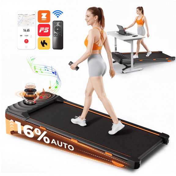 Walking Pad with 12-Level Auto Incline, Under Desk Treadmill for Home Office, 2.5HP Peak Motor, APP & LED Display, 0.6-4 MPH, 300 LBS Capacity