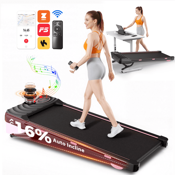Walking Pad with 12-Level Auto Incline, Under Desk Treadmill for Home Office, 2.5HP Peak Motor, APP & LED Display, 0.6-4mph, 300lbs Capacity