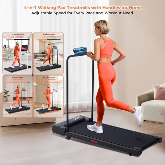Walking Pad Treadmill with Handle Bar, 2026 Upgrade Portable Under Desk Treadmill for Home Small Spaces, 3.0HP Motor, 0.6-7.6MPH Speed, 350LBS Capacity