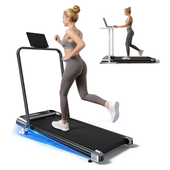 Walking Pad Treadmill with Handle Bar and Adjustable Incline, Compact Portable Treadmills for Home Office, 2.5HP Quiet Anti-Slip Under Desk Treadmills, 0.6-3.8 MPH Speed Control, 300 LBS