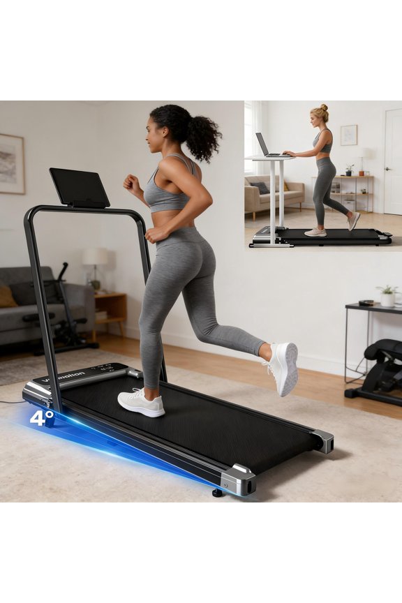 Walking Pad Treadmill with Handle Bar & Adjustable Incline, Foldable Portable Treadmills for Home Office, Quiet Under Desk Treadmill with 0.6-3.8 MPH Speed, 265 LBS Capacity