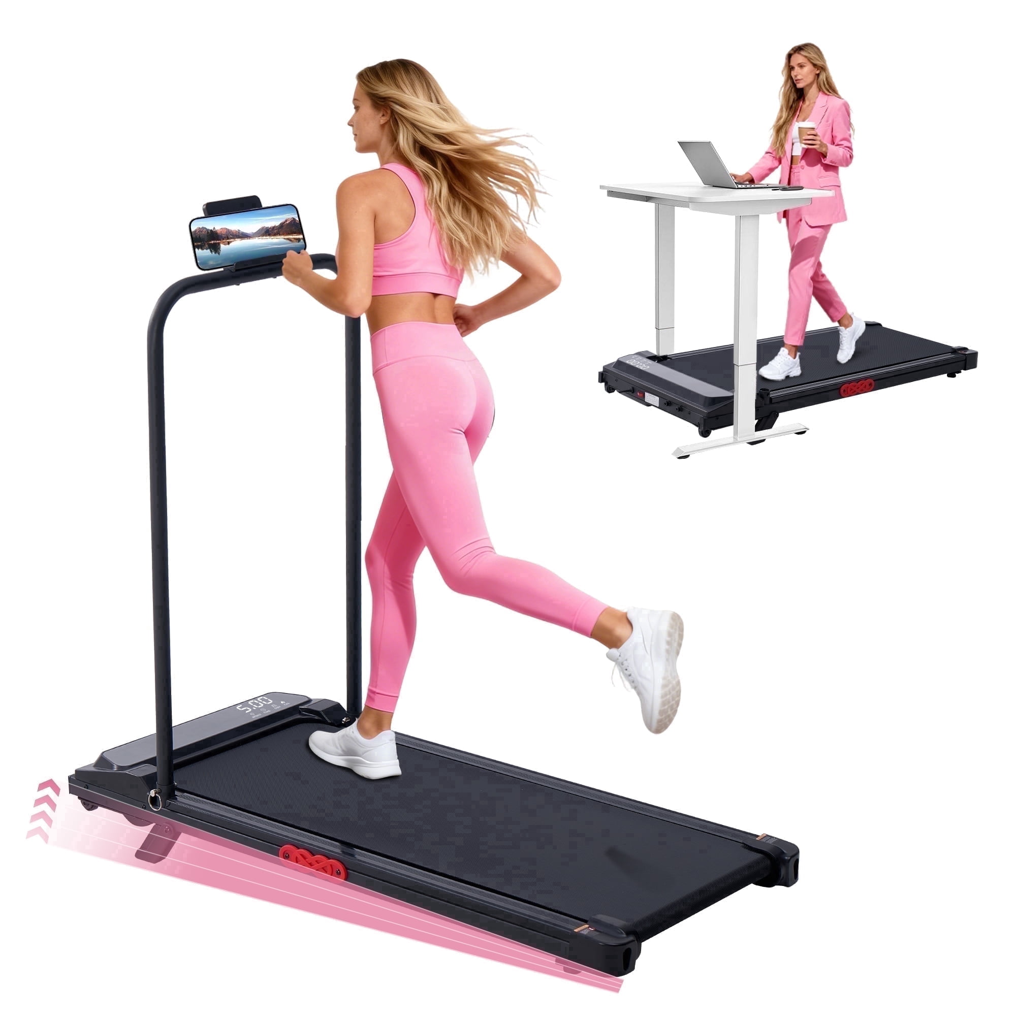 Walking Pad Treadmill with Handle Bar & Incline,3.0HP Compact Portable Treadmills for Home, Electric Walking Pads with H