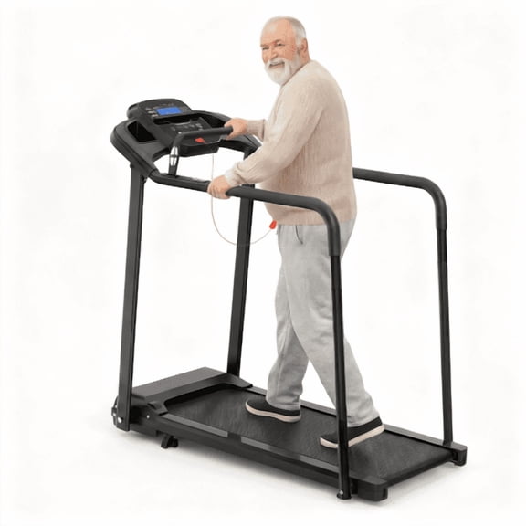 Walking Pad Treadmill for Senior with Long Handrails, Foldable Walking Treadmill for Home, Large LED Display for Elderly, 0.5–3% Incline, 300 Lbs Capacity