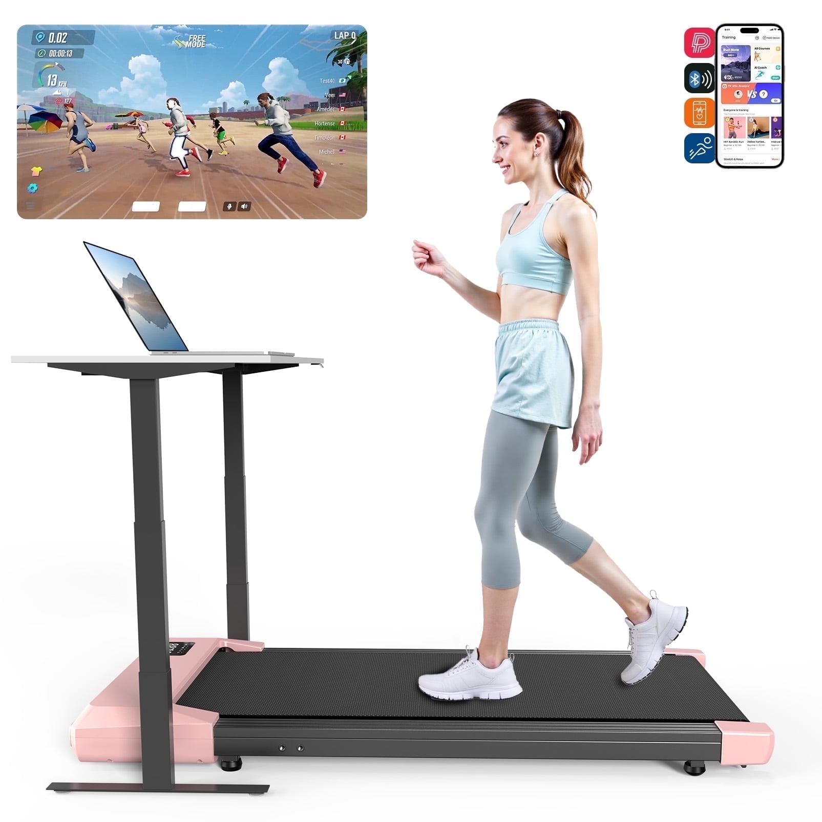 Jog Machine Walking Pad, Under Desk Treadmill, 3 in 1 Portable Treadmill with ...