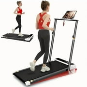 Walking Pad with Handle Bar, Incline Treadmill for Home Office, 2.5 HP Quiet, 3-in-1 Foldable Treadmill with Extra Wide Running Belt, Remote Control, LED Display