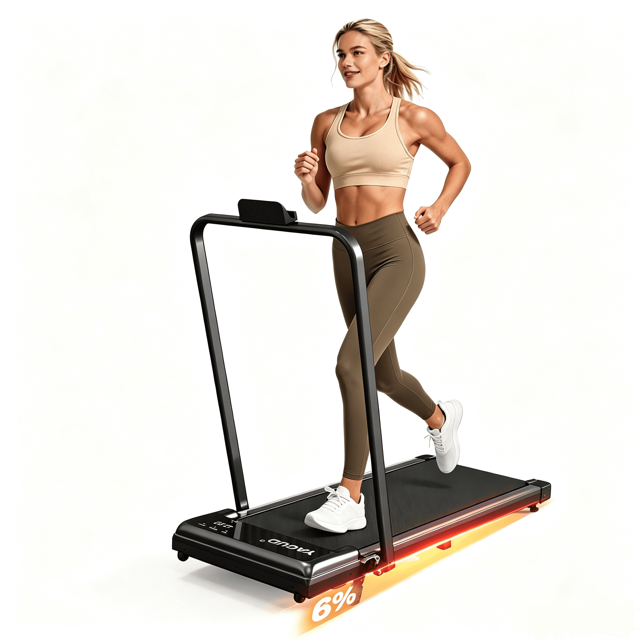 Walking Pad Treadmill with Handle Bar & 6% Adjustable Incline, Foldable Portable Treadmills for Home Office, Quiet Under Desk Treadmill, Black