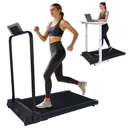 Walking Pad Treadmill with Handle Bar & Adjustable Incline, Compact Portable Treadmill for Home Office, 0.6-3.8 MPH Remote Speed Control, Black