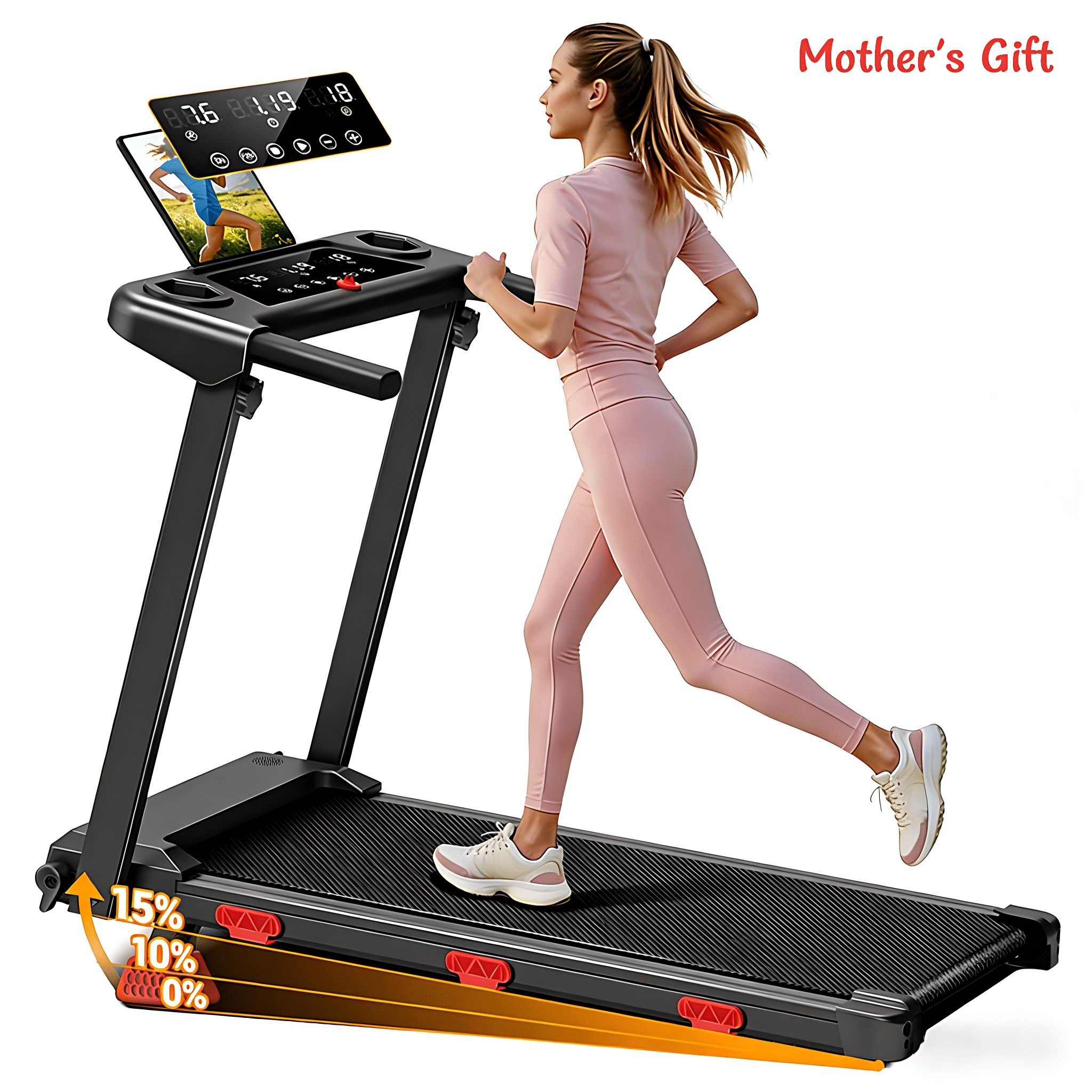 Walking Pad Treadmill with Incline for Home, 7.4 mph Electric Treadmil, 3.0 HP Motor, Portbale Under the Desk Treadmills with LED Display