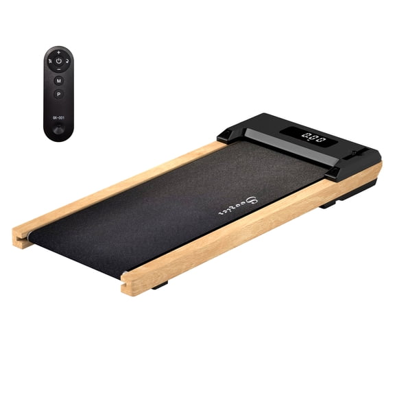 Walking Pad Under Desk Treadmill, 2.5HP Motor, Remote & LED Display, Wood Frame - Home Gym Office