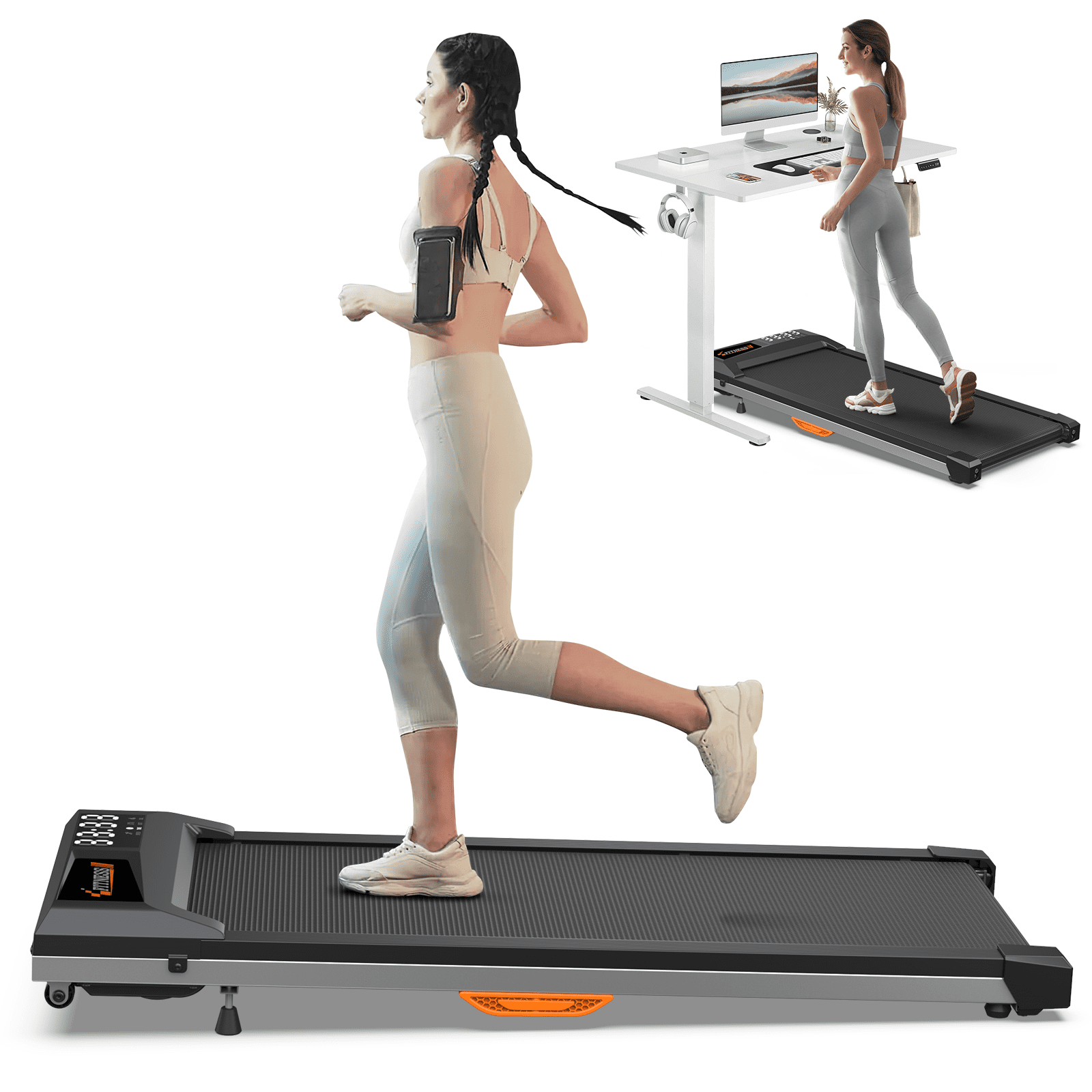 Costway Walking Pad With 265 Lbs Capacity Remote Control And LED Display Under Desk Treadmill Gray In The Treadmills Department At - View #7