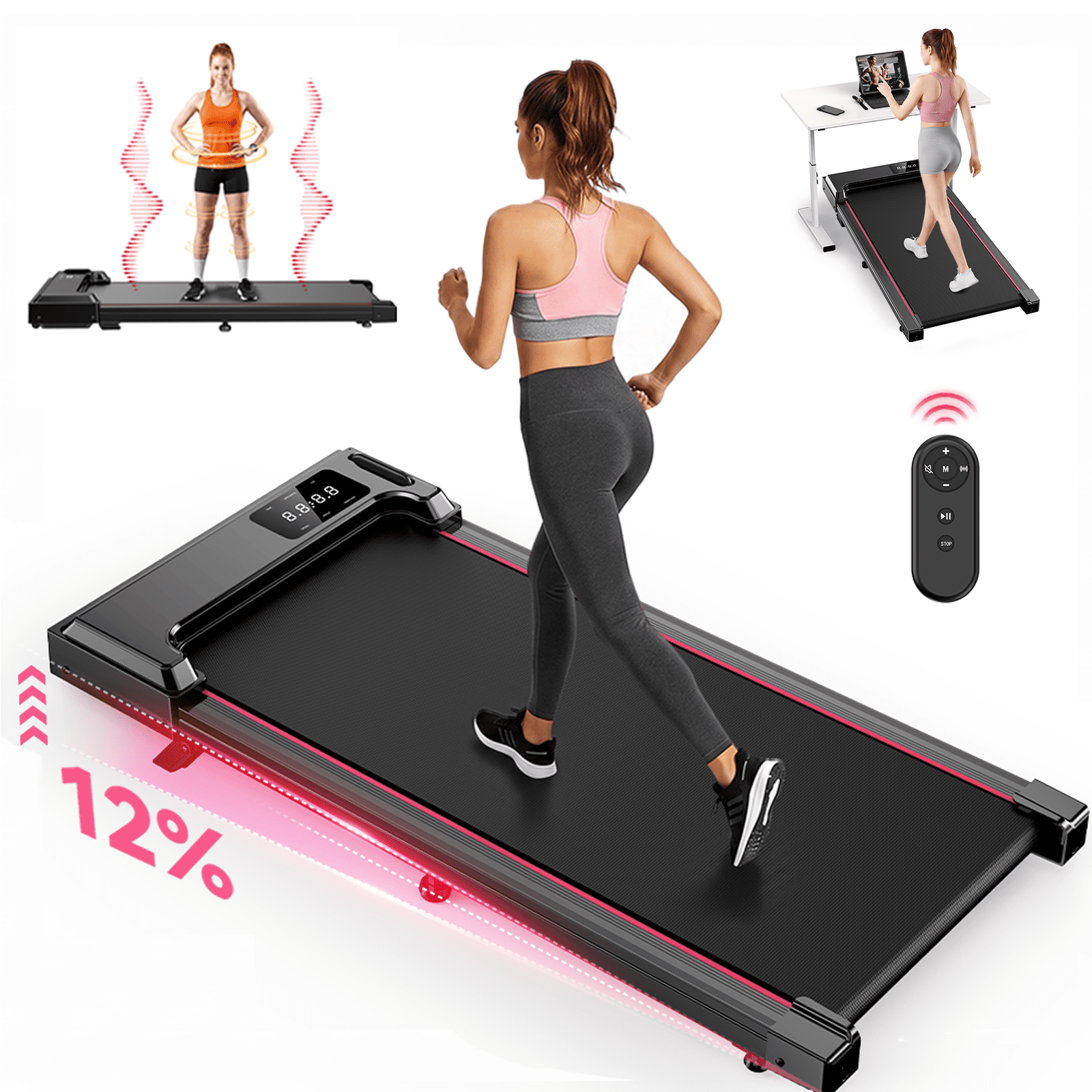 Walking Pad with Vibration Under Desk Treadmill, Manual Incline, 2.5HP 3.8MPH Fitness Jogging Machine with Remote Patbrela LED Display for Home Office