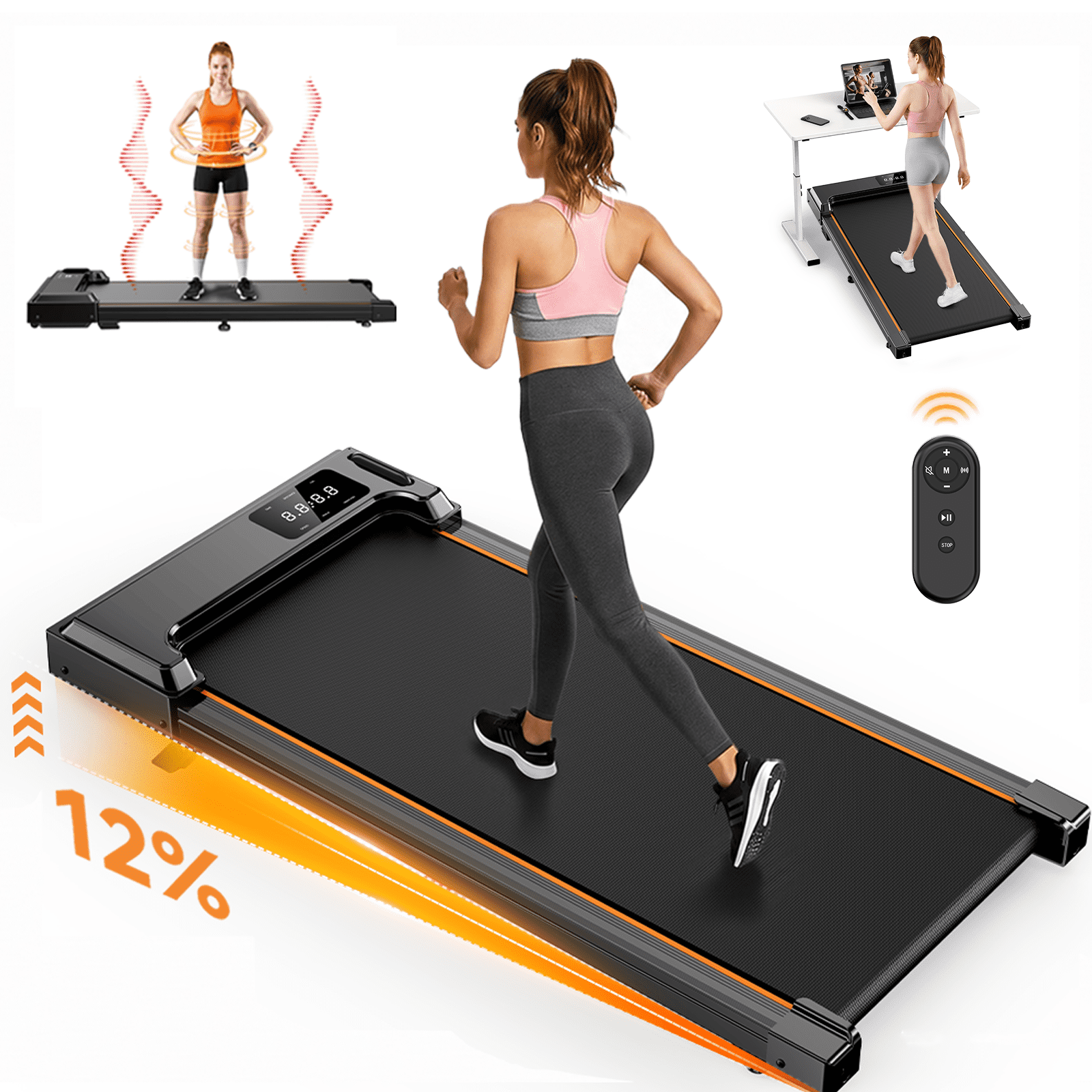 Walking Pad with Vibration Under Desk Treadmill, Manual Incline, 2.5HP 3.8MPH Fitness Jogging Machine with Remote Patbrela LED Display for Home Office