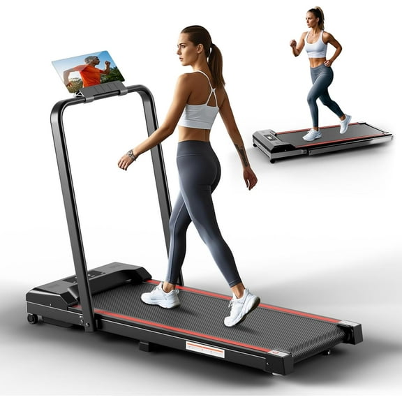 Walking Pad with Handle Bar, 3.0HP Under Desk Walking Treadmill for Home/Office, 300 LBS Capacity Folding Treadmill with Remote Control & LED Display