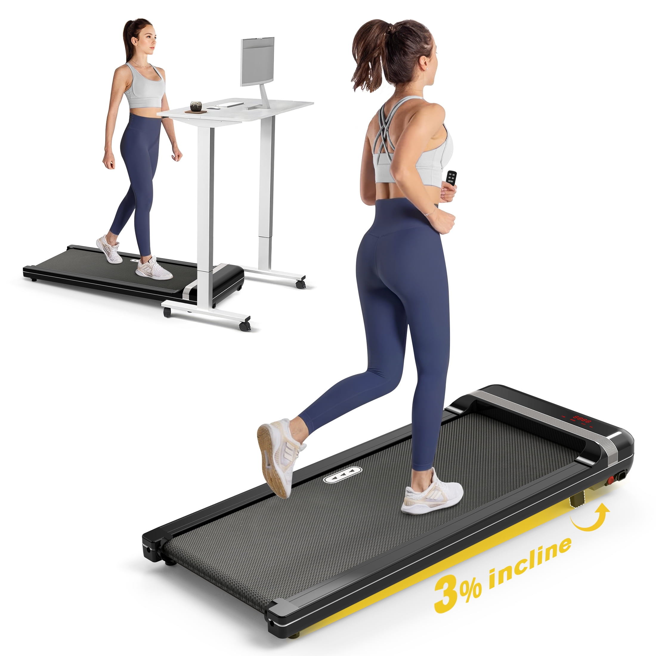 Walking Pad with Incline Under Desk Treadmill 1 Step Adjust Incline Treadmill for Home Office