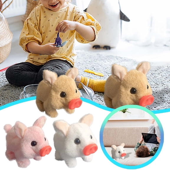 Walking Piggy Pet Interactive Crawling Electronic Plush Toy Pig Talking & Nodding Electronic Pet Tail Animated Gifts for Toddlers Birthday Pink