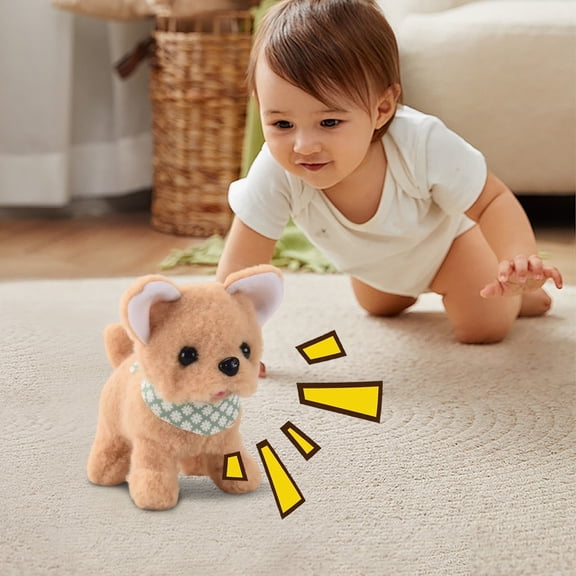 Walking Plush Dog Toy Electronic Pet with Realistic Motion Sound and Light Effects, Soft Plush Interactive Companion, 6.7x6.3x3.5 Inch Portable Novelty Gift for Animal Lovers, Yellow