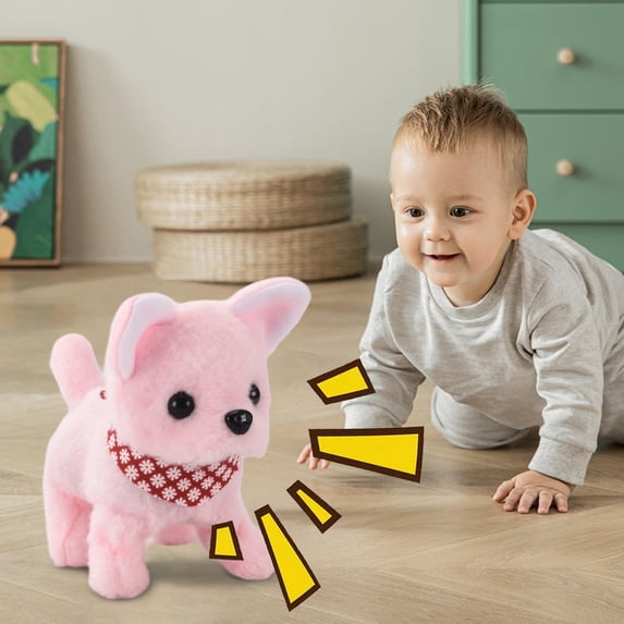 Walking Plush Dog Toy Electronic Pet with Realistic Motion Sound and Light Effects, Soft Plush Interactive Companion, 6.7x6.3x3.5 Inch Portable Novelty Gift for Animal Lovers, Pink