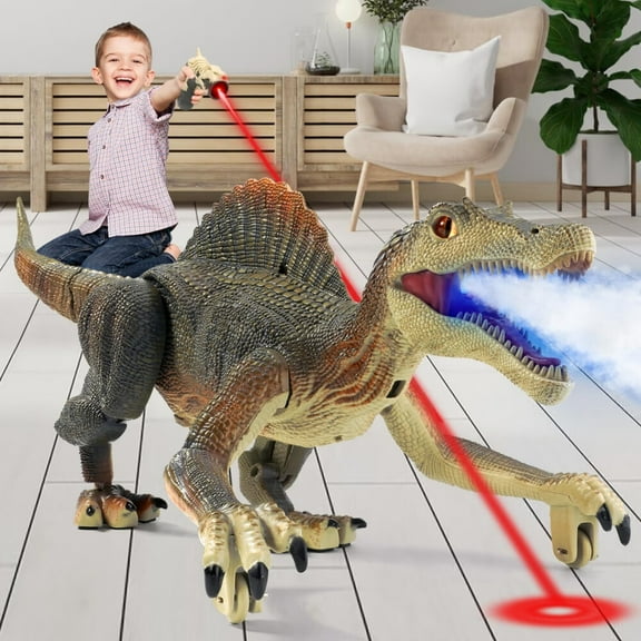 Walking Robotic Dinosaur Toy w/Light Chasing Remote Control,Auto Spraying and Roaring,Jurassic Spinosaurus Dinosaur Toy for Kids Boys 4-12 Years
