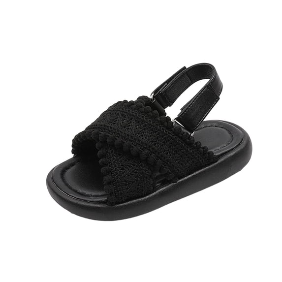 Walking Sandals Boys Girls Faux Leather Anti-Slip Adjustable Buckle Comfortable Beach Sandals Open Toe Low Heel Black 11.5(27)