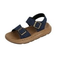 thumbnail image 1 of Walking Sandals Boys Girls Faux Leather Anti-Slip Adjustable Buckle Comfortable Beach Sandals Open Toe Low Heel Blue 2(34), 1 of 6